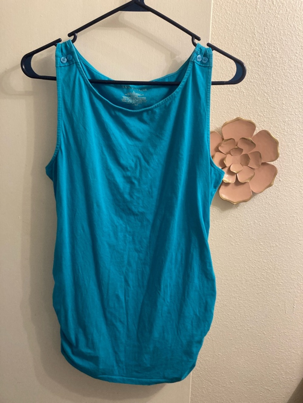 Ann Taylor Teal Button-Shoulder Tank